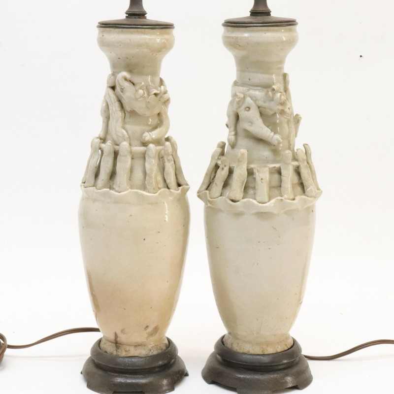 Pair Chinese Song Dynasty Funerary Jars as lamps