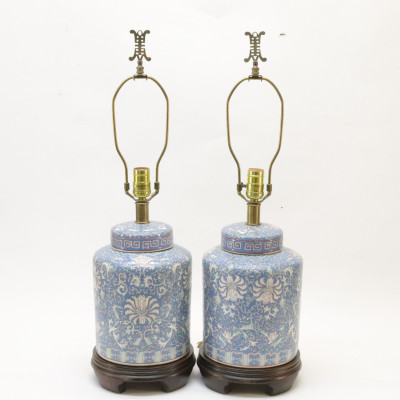Pair of Canton Glazed Porcelain Jars as Lamps