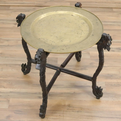 Chinese Wood Dragon stand and Brass Tray