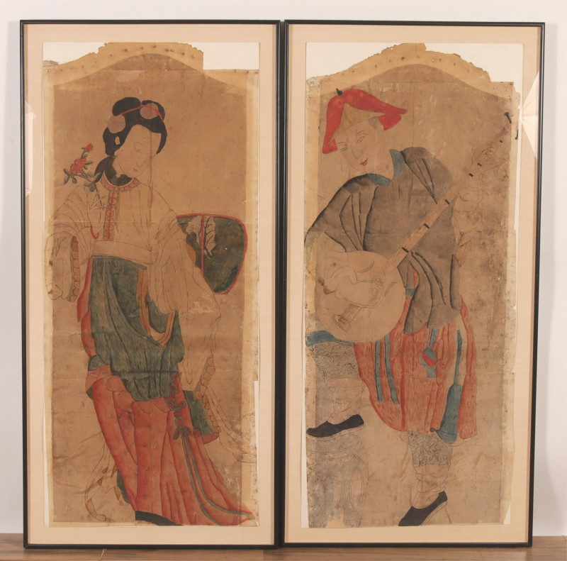 Pair of Chinese Watercolors Court Figures