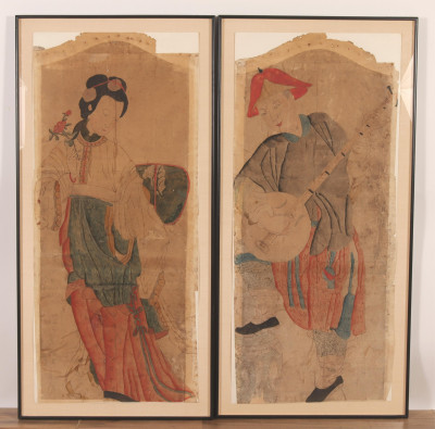 Image for Lot Pair of Chinese Watercolors Court Figures
