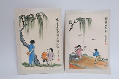 Attr Feng Zikai Five Ink Paintings
