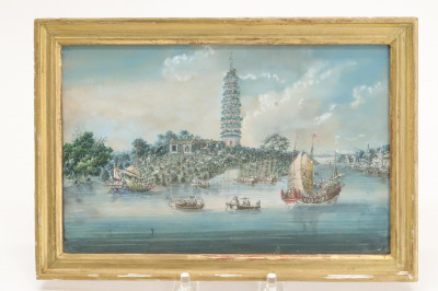 Small Asian Harbor Painting