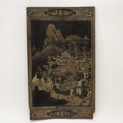Chinese Gilt Decorated Black Lacquer Panel 19th C