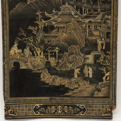 Chinese Gilt Decorated Black Lacquer Panel 19th C