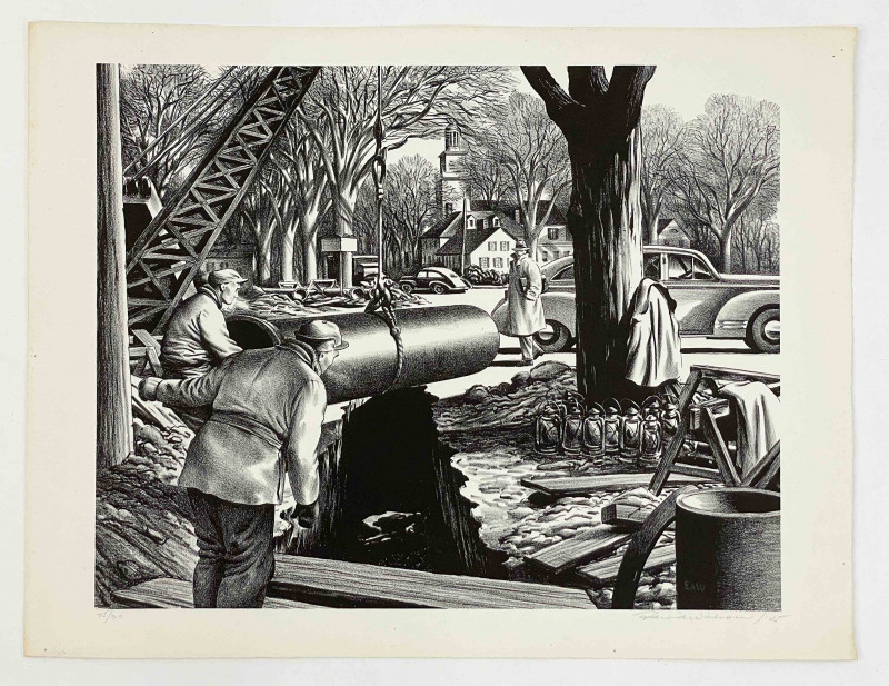 Edward Arthur Wilson - Untitled (Pipeline Construction in a New England Town)
