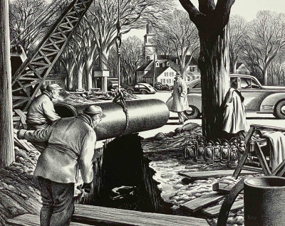 Image for Lot Edward Arthur Wilson - Untitled (Pipeline Construction in a New England Town)