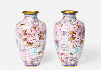 Image for Lot A Pair of Large Cloisonné Vases 20th Century
