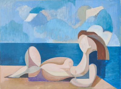 Image for Lot Leonard Alberts - Reclining Nude on The Beach