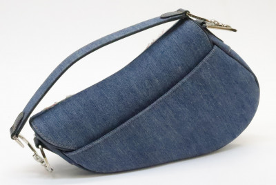 Christian Dior Blue Denim Floral Saddle Bag