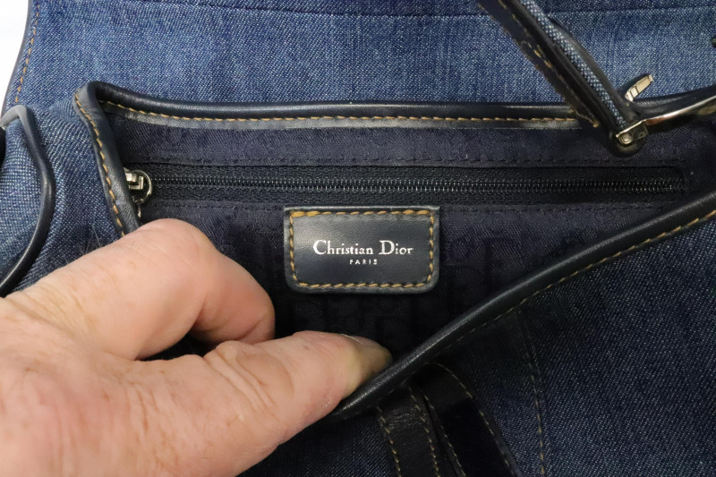 Christian Dior Blue Denim Floral Saddle Bag