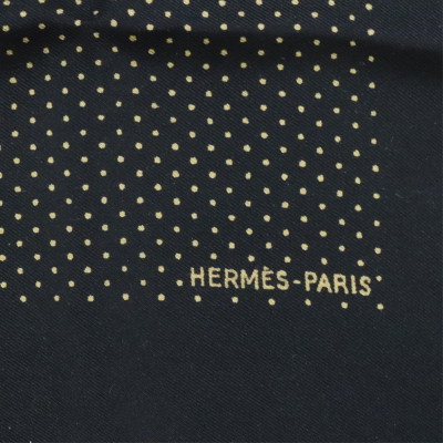 Hermes Silk Pocketsquare Black and Gold Dots