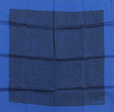 Image for Lot Hermes Silk Pocketsquare Blue and Black Dots