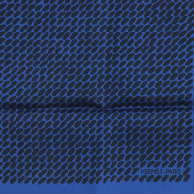 Hermes Silk Pocketsquare Blue and Black Dots