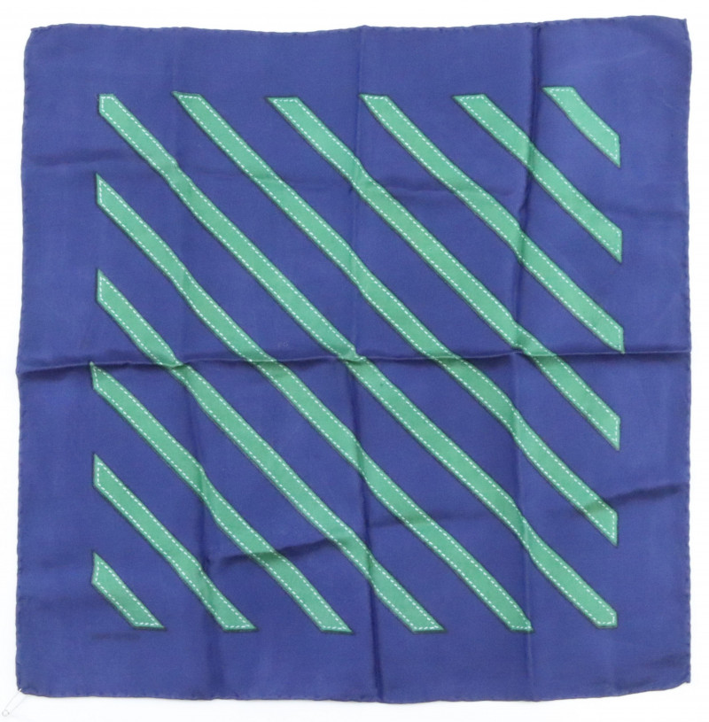 Hermes Silk Pocketsquare Green Stripes
