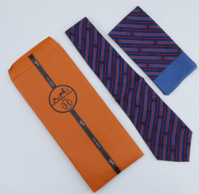 Image for Lot Hermes Silk Tie and Pocketsqaure