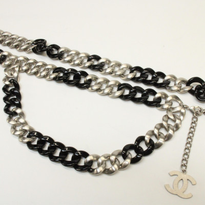 Image for Lot Chanel Black and Silver Chain Belt