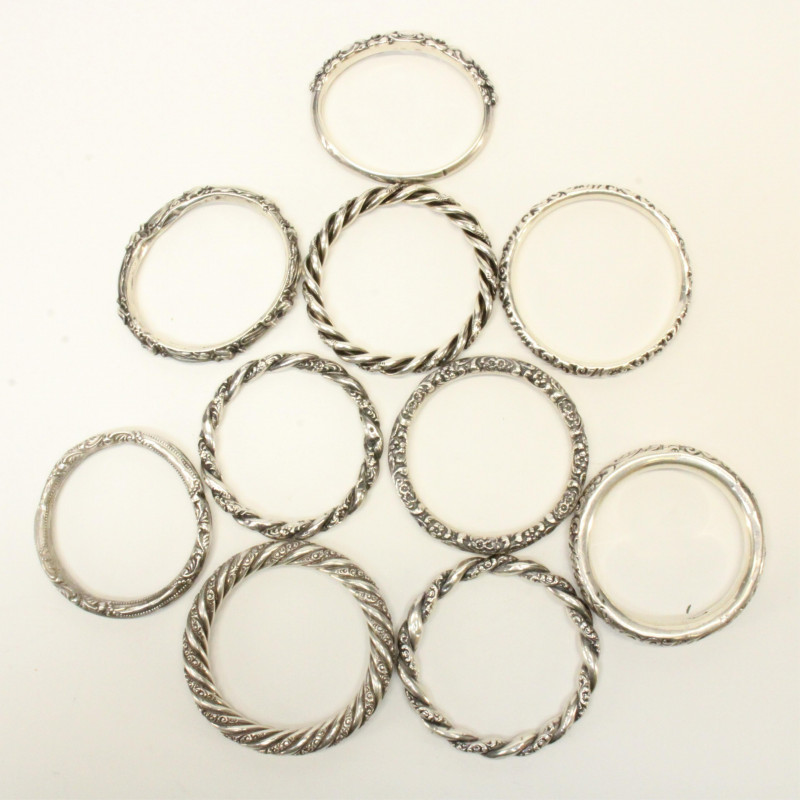 Group of Art Nouveau Sterling Silver Bangles