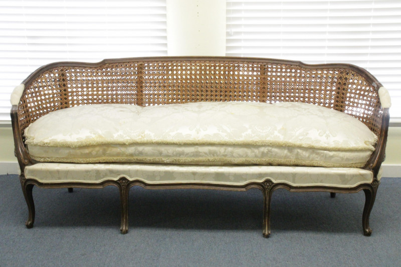 Louis XV Style Wood Cane Upholstered Canape