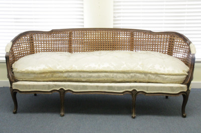 Louis XV Style Wood Cane Upholstered Canape