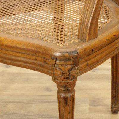 Pair of Louis XVI Wood Cane Carved Fauteuil