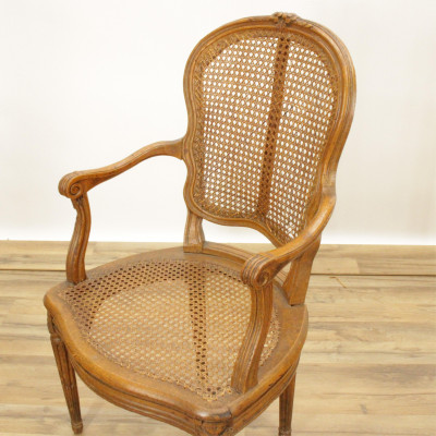 Pair of Louis XVI Wood Cane Carved Fauteuil