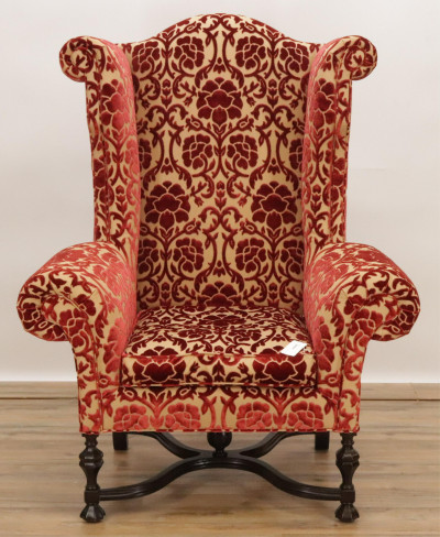 Image for Lot Lee Jofa William and Mary Style Wing Chair
