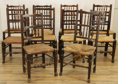Ten 19th C English Spindle Back Side Chairs