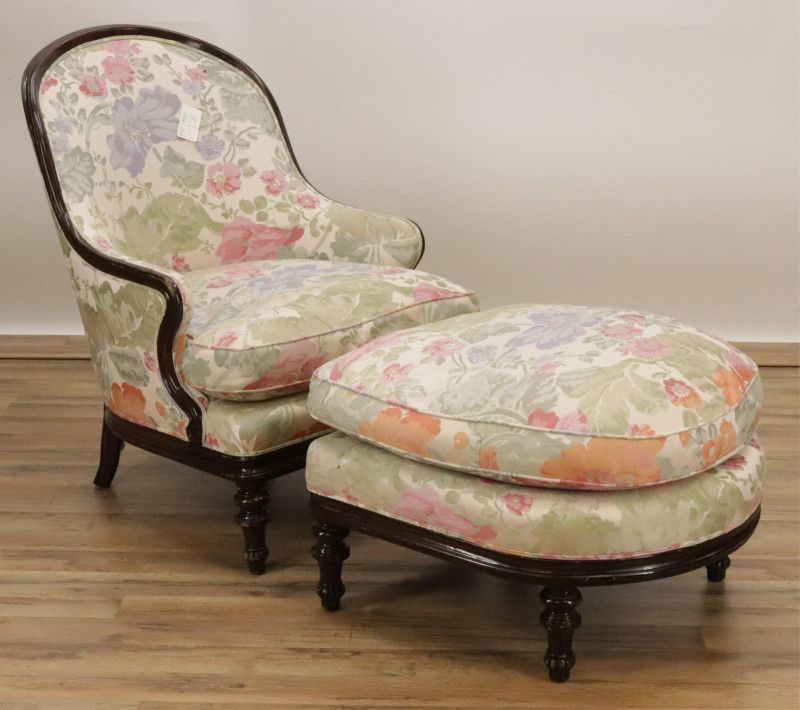 Victorian Style Slipper Chair Ottoman