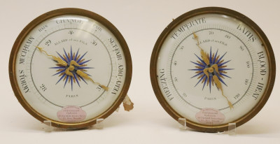Pair French Wall Mount Barometers E 20th C