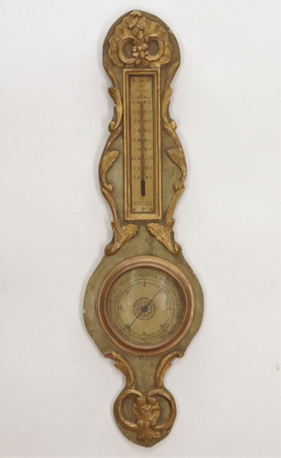Louis XV Style Gilt Green Painted Barometer