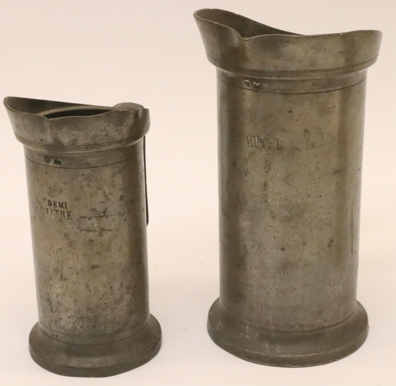 Antique Pewter Measuring Cups/Tankards; Copper Pot