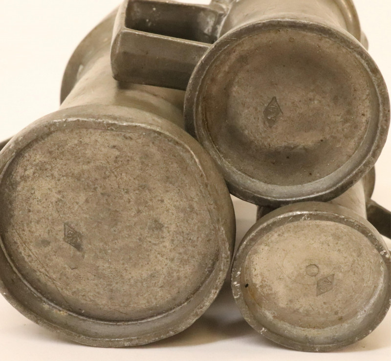 Antique Pewter Measuring Cups/Tankards; Copper Pot