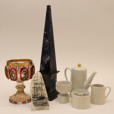 Porcelain Bohemian Glass Lapis Table Objects
