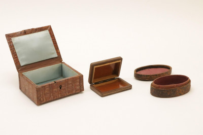 9 English Continental Leather Wood Boxes