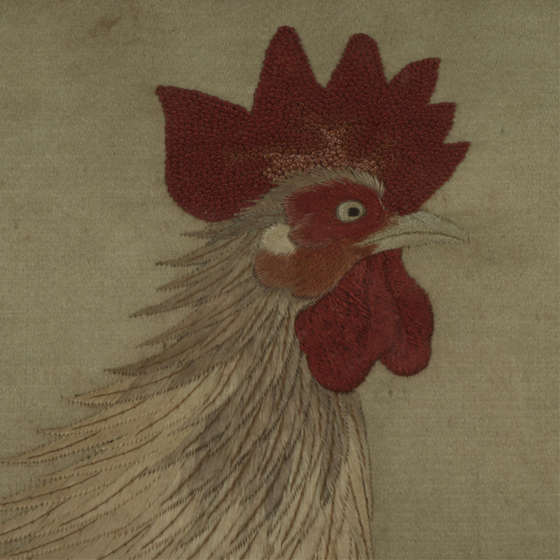 Silk Embroidery of Roosters