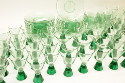 Large Group Green Glass Table Stemware