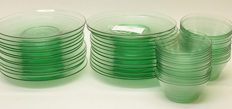 Large Group Green Glass Table Stemware