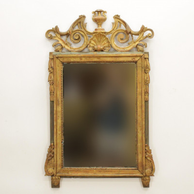 Image for Lot Louis XV Gilt Green Painted Mirror Late 18th C