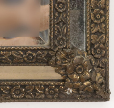 Spanish Baroque Style Repousse Brass Mirror