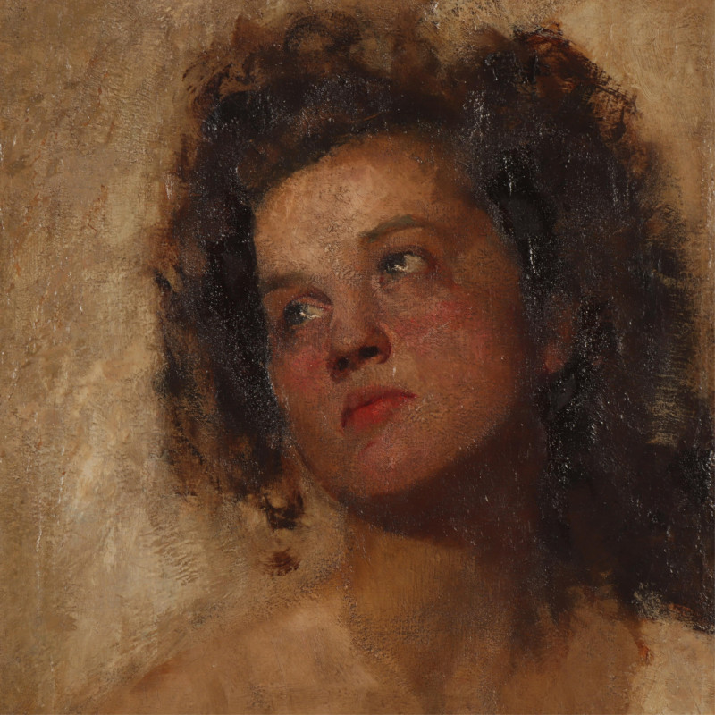 Cesare Tallone Young Woman In Distant Gaze O/C