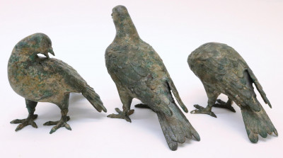 3 Bronze Patinated Metal Garden Birds