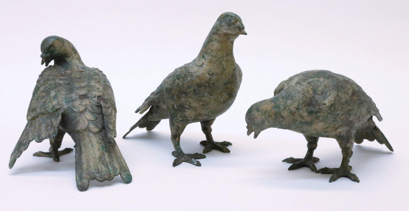 3 Bronze Patinated Metal Garden Birds