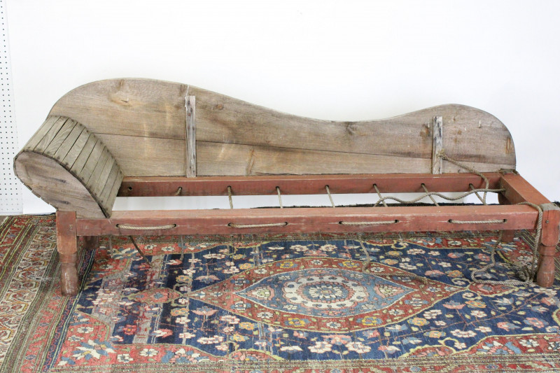 19th C Wood and Rope Frame Porch Chaise