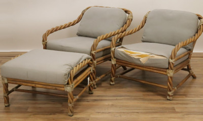 Image for Lot Pair Vintage McGuire Twist Chairs/Ottoman
