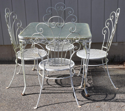 Image for Lot Salterini Style White Metal Table 4 Chairs