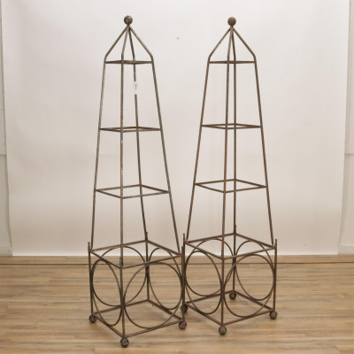 Image for Lot Pair Iron Obelisk Form Etageres