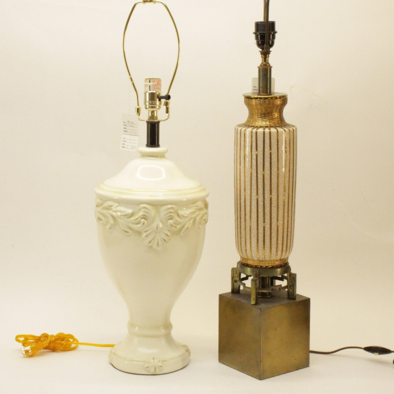 Mid Century Brass Crackle Glaze Lamps 1