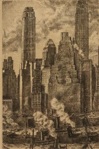 Image for Lot William C McNulty Manhattan drypoint etching