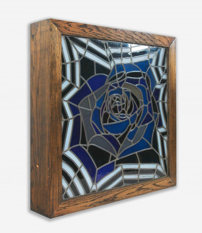 Image for Lot Lowell Nesbitt - Electric Blue Rose Stained Glass Window